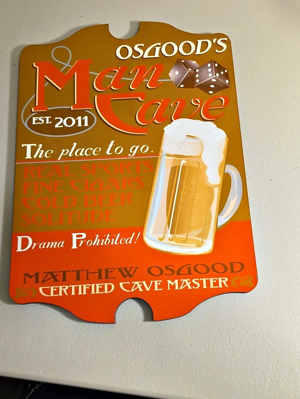 Osgood's Man Cave Wall Sign in Orange & Brown